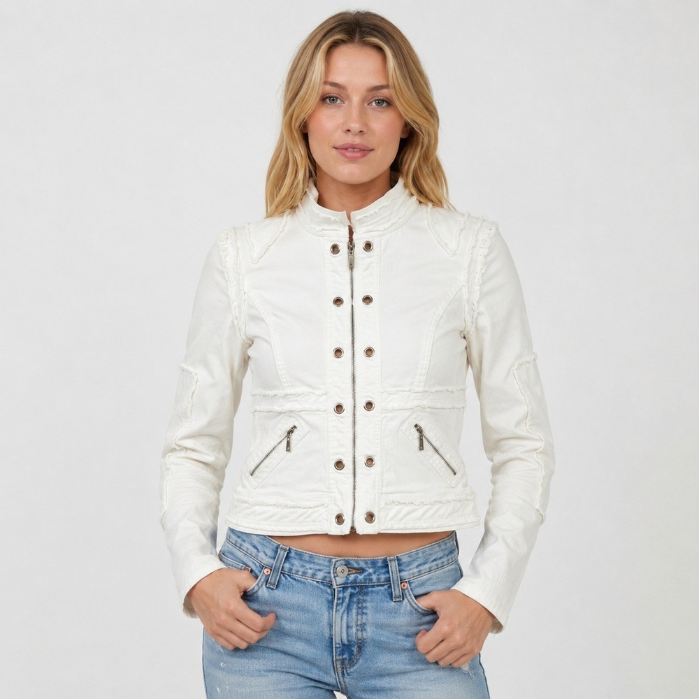 Ruby Cho White Cropped Utility Jacket Women's Small Zip Front Y2K